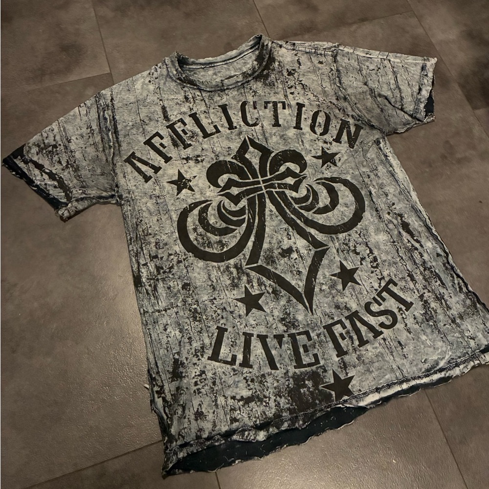 Affliction Gray and Black Short Sleeve Tees with a reversible 2 in 1 shirt